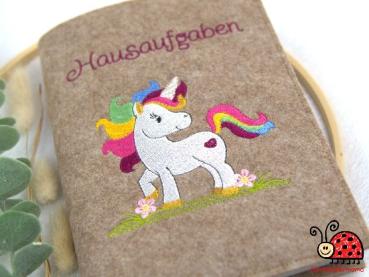 Hausaufgabenheft Huelle Wollfilz farbenfroh Einhorn