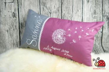 Namenskissen / Geburtskissen mit zarter Pusteblume, inkl. Füllkissen, 30x50cm