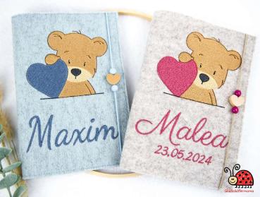Uheft-Huelle Wollfilz Baer handmade Baby Geschenk
