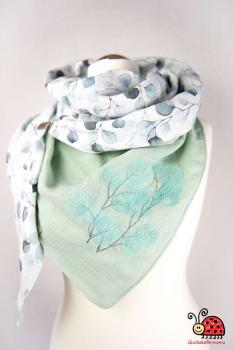 XL-Musselintuch Herbst Winter filigran Blaetter Eukalyptus-Print Stickmotiv