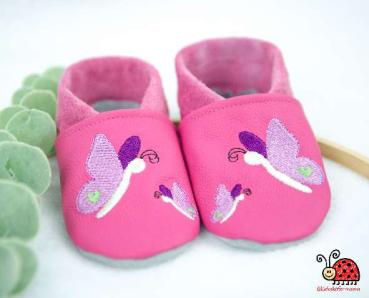 Krabbelschuhe handgemacht Leder Schmetterlinge Mädchen