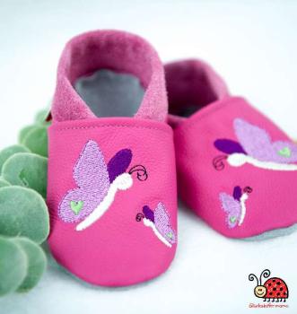 Krabbelschuhe dunkelrosa Schmetterlinge Mädchen