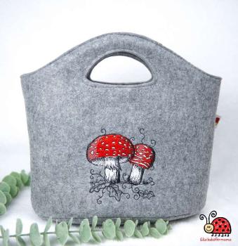 Shopper Einkaufstasche Stickzeug Aufbewahrung Tasche Filz Fliegenpilz Handgemacht