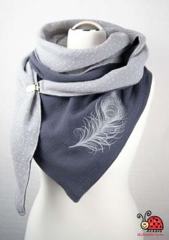 XL-Musselintuch Herbst Winter Feder grau Clip