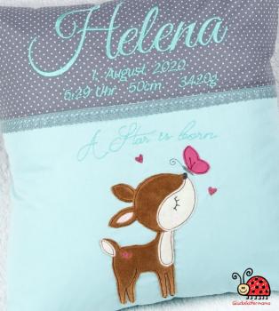 Namenskissen Rehkitz mit Schmetterling