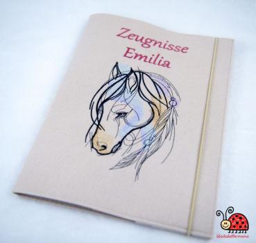 Zeugnismappe creme Pferd Silhouette Boho