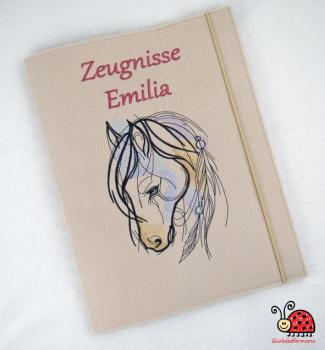 Zeugnismappe creme Pferdeliebe