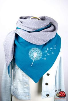 XL-Tuch Musselin Clip handmade kuschelig Herbst grau petrol Pusteblume