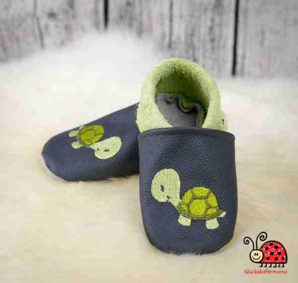 Krabbelschuhe / Lederpuschen "Schildkröte"