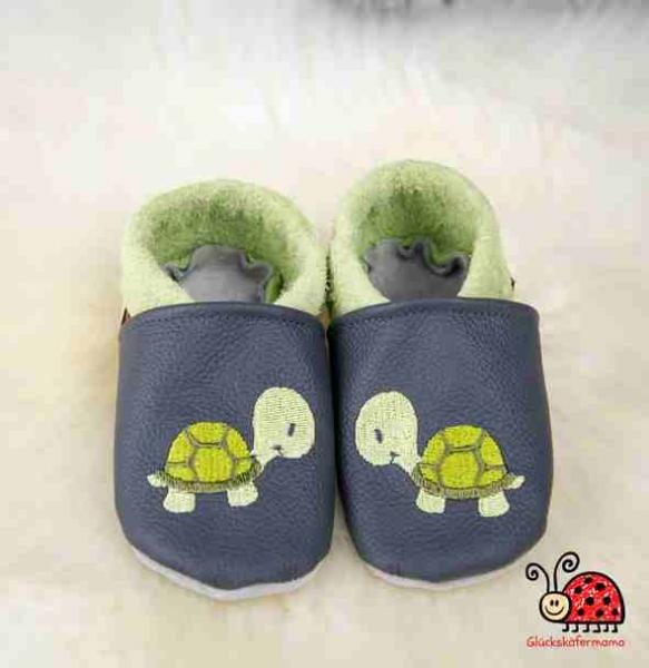 Krabbelschuhe / Lederpuschen "Schildkröte"