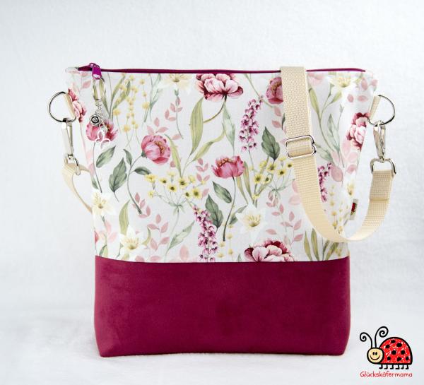Umhaengetasche Blueten Sommer Bordeaux