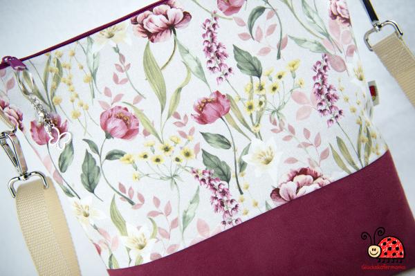 Handtasche Sommer Weinrot Blumen