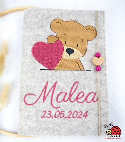 Uheft-Huelle Teddy Herz pink rosa nachhaltig handgemacht