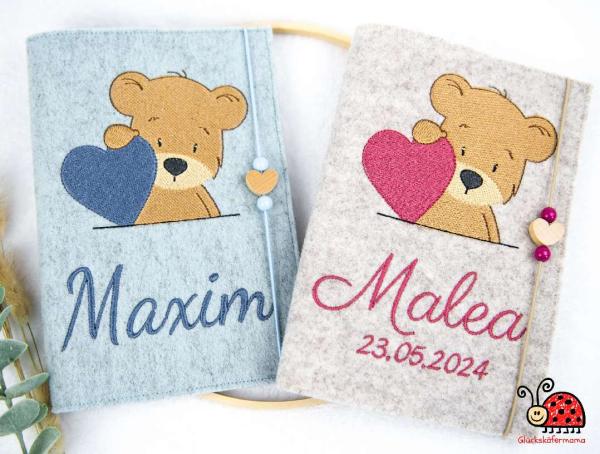 Uheft-Huelle Wollfilz Baer handmade Baby Geschenk