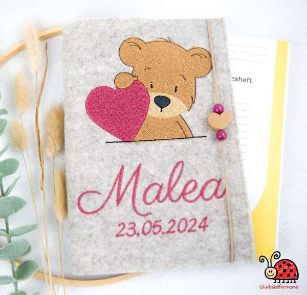 U-Heft Wollfilz Bär Herz handgemacht