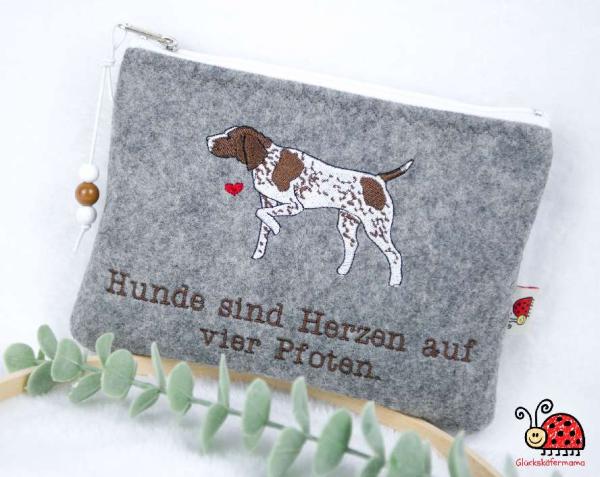 Krimskramstasche Vorsteherhund handmade Filz gestickt