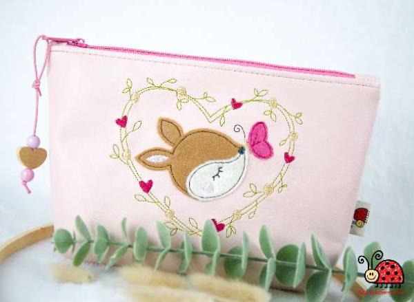 Kulturbeutel Reh Herz pink rosa Schmetterling handmade