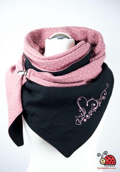 XL-Musselintuch Herbst Winter Herz altrosa schwarz Clip