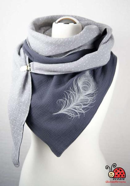 XL-Musselintuch Herbst Winter Feder grau Clip