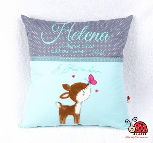 Namenskissen Rehkitz mit Schmetterling