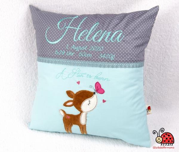 Namenskissen Rehkitz mit Schmetterling