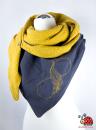 Musselintuch Dreiecktuch handmade bestickt XL senf anthrazit Feder Puenktchen