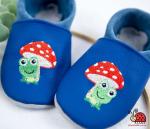 Krabbelschuhe Leder Frosch-Motiv Handarbeit